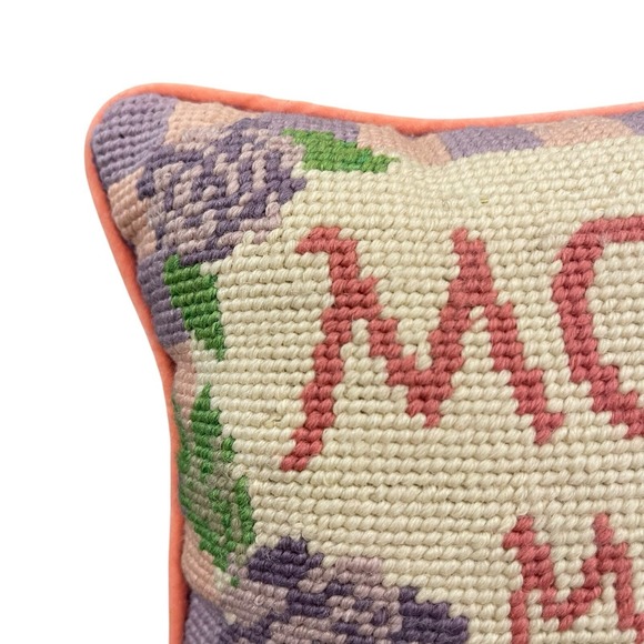 Vintage Mom Maker Of Miracles Floral‎ Needlepoint & Velvet Pillow - Picture 3 of 3